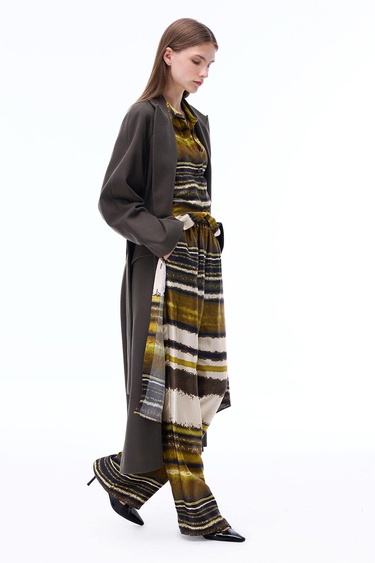  Anabels Rahat Kalıp Diz Altı Reglan Kol Ceket Yaka Hakı Kaban