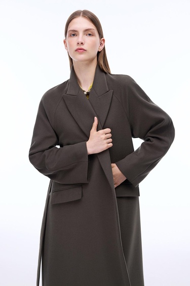  Anabels Rahat Kalıp Diz Altı Reglan Kol Ceket Yaka Hakı Kaban