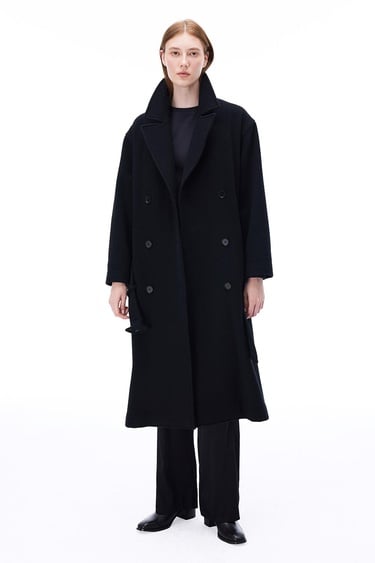  Alaias Regular Fit Uzun Boy Düşük Kollu Erkek Yaka Siyah Kaban