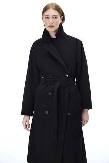  Alaias Regular Fit Uzun Boy Düşük Kollu Erkek Yaka Siyah Kaban