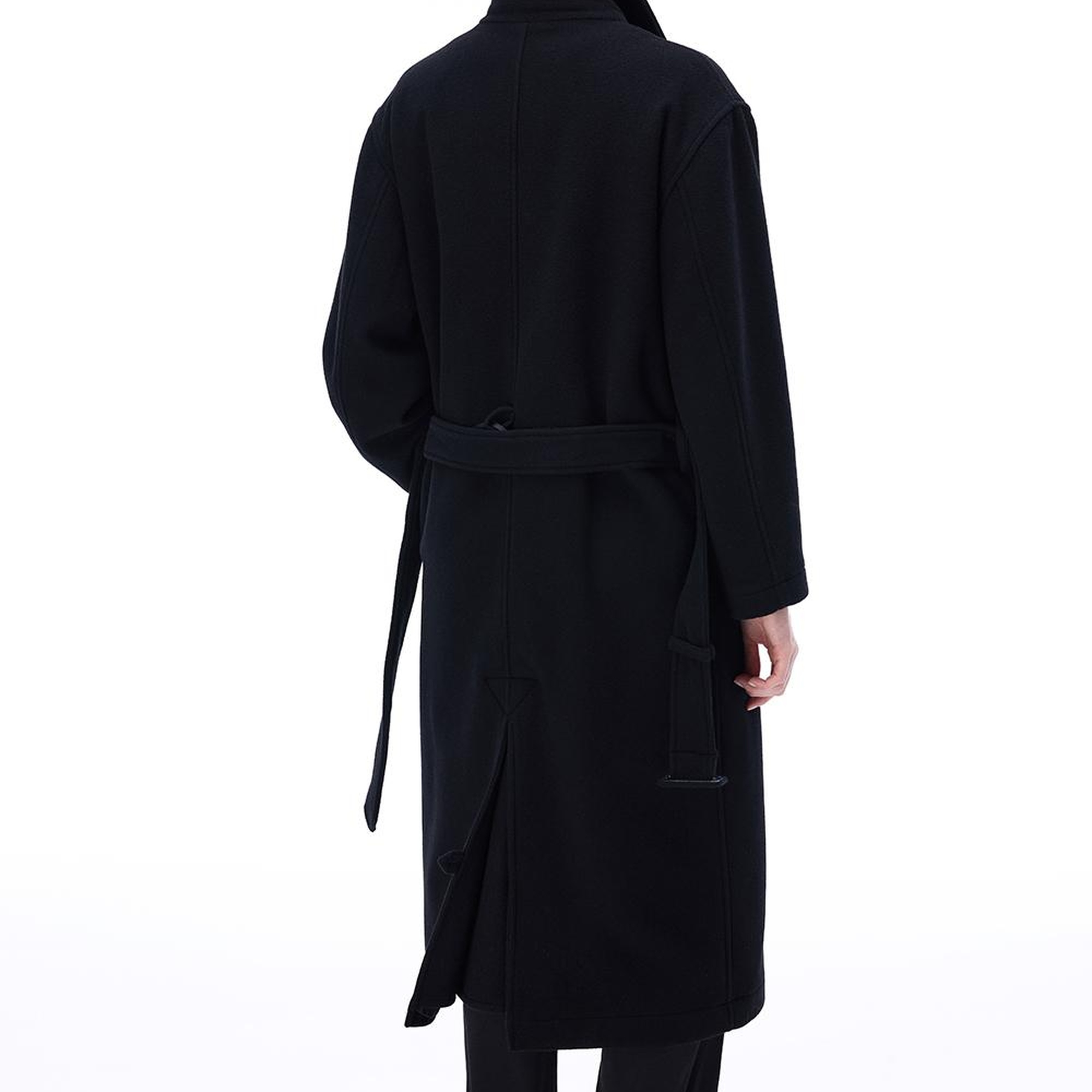 Alaias Regular Fit Uzun Boy Düşük Kollu Erkek Yaka Siyah Kaban