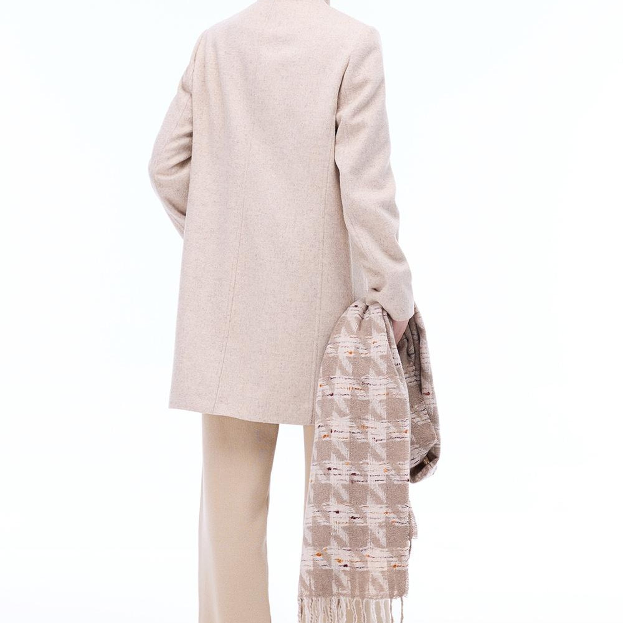 Arlines Diz Üstü Takma Kol Hakim Yaka Bej Renk Kadın Kaban