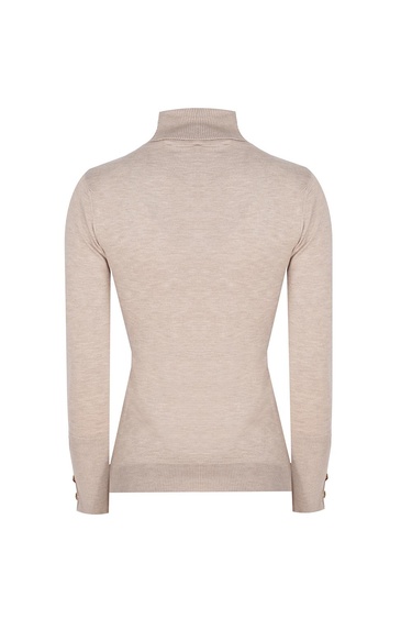  Triko Slim Fit Standart Boy Takma Kol Balıkçı Yaka Ekru Kazak