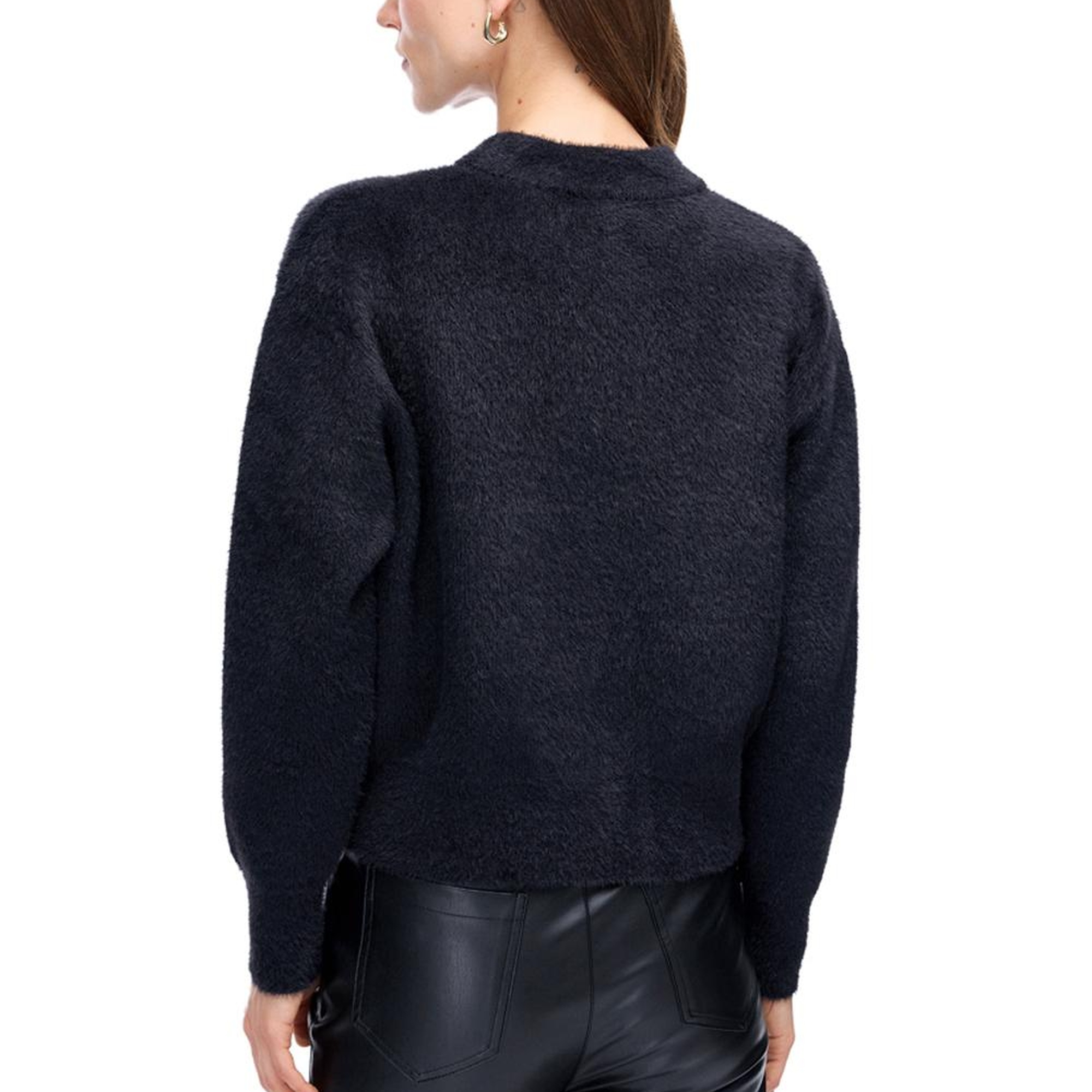 Triko Rahat Kalıp Standart Boy Düşük Kollu Bisiklet Yaka Siyah Kazak