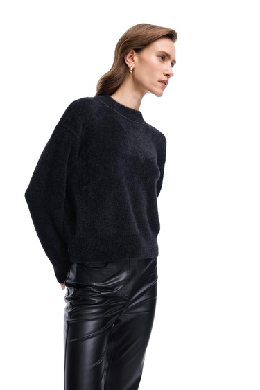  Triko Rahat Kalıp Standart Boy Düşük Kollu Bisiklet Yaka Siyah Kazak