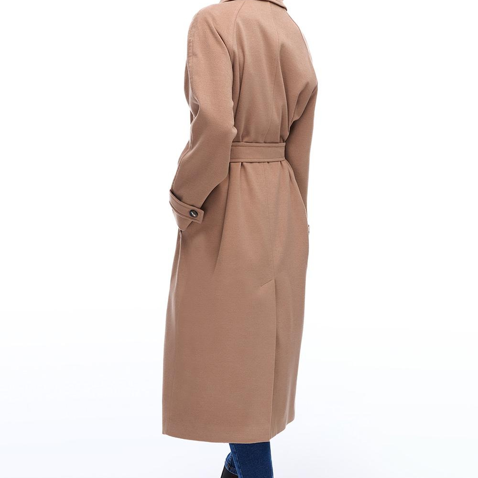 Mona Regular Fit Midi Boy Takma Kol Erkek Yaka Devetuyu Kaban