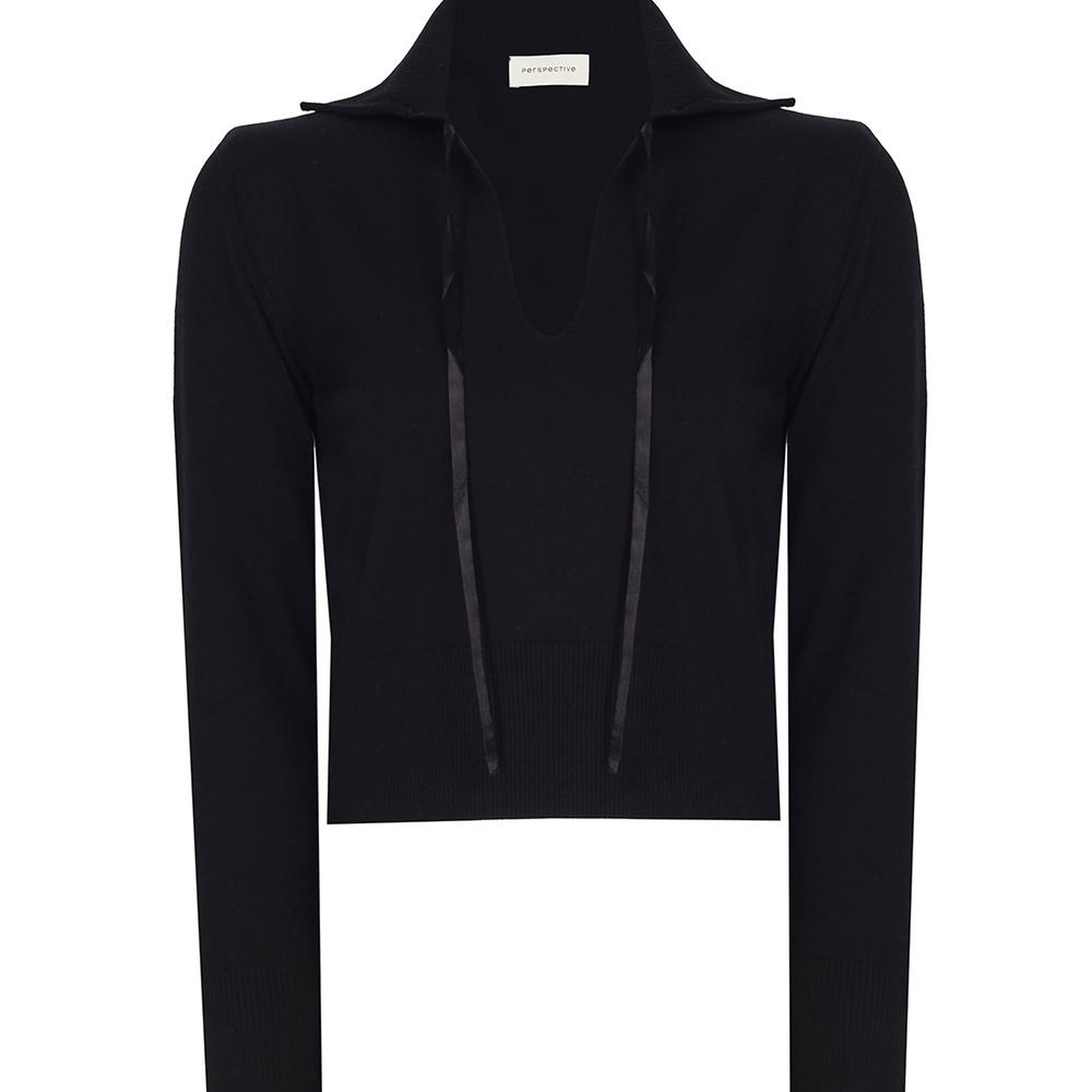 Triko Rahat Kalıp Standart Boy Takma Kol V-Yaka Siyah Kazak