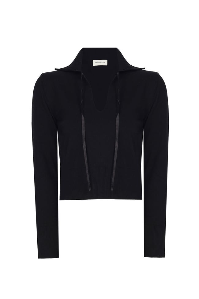  Triko Rahat Kalıp Standart Boy Takma Kol V-Yaka Siyah Kazak