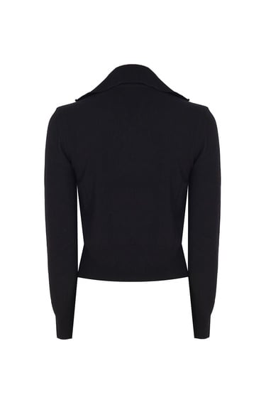  Triko Rahat Kalıp Standart Boy Takma Kol V-Yaka Siyah Kazak