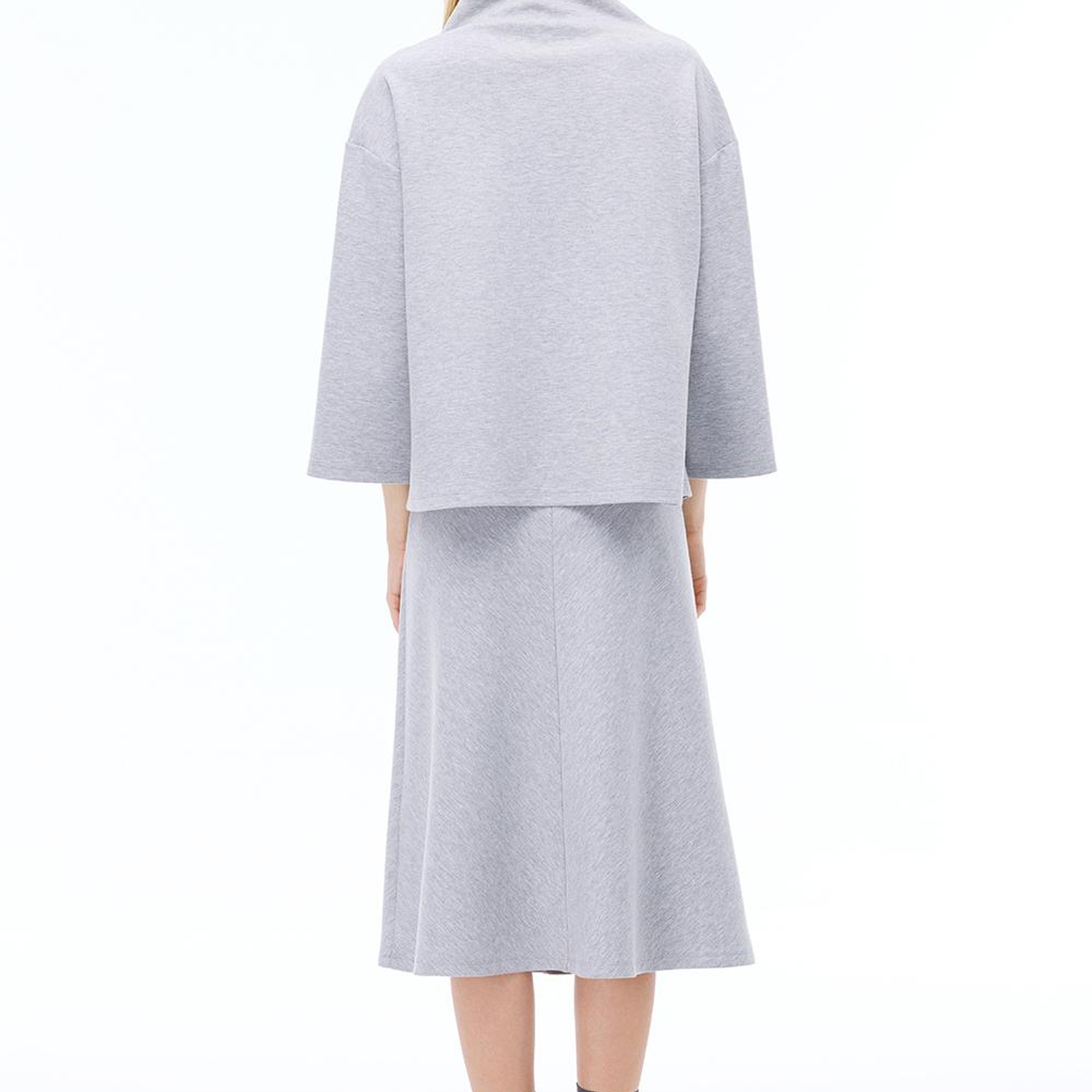 Distance Rahat Kalıp Uzun Boy Düşük Kollu Balıkçı Yaka Gri melanj Ust