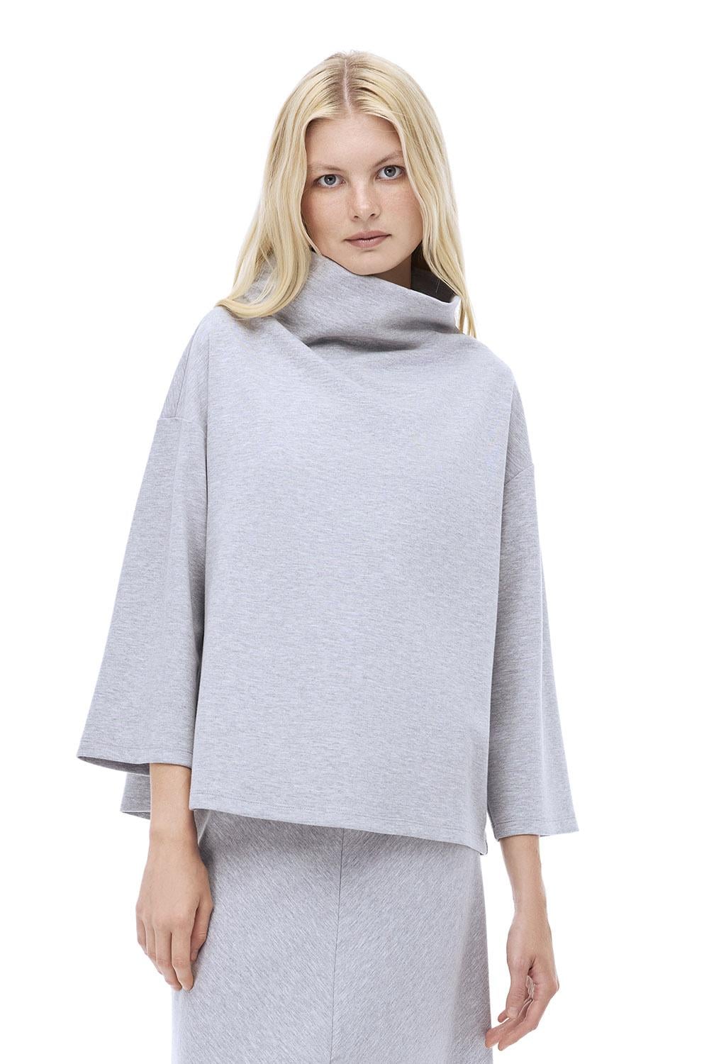  Distance Rahat Kalıp Uzun Boy Düşük Kollu Balıkçı Yaka Gri melanj Ust