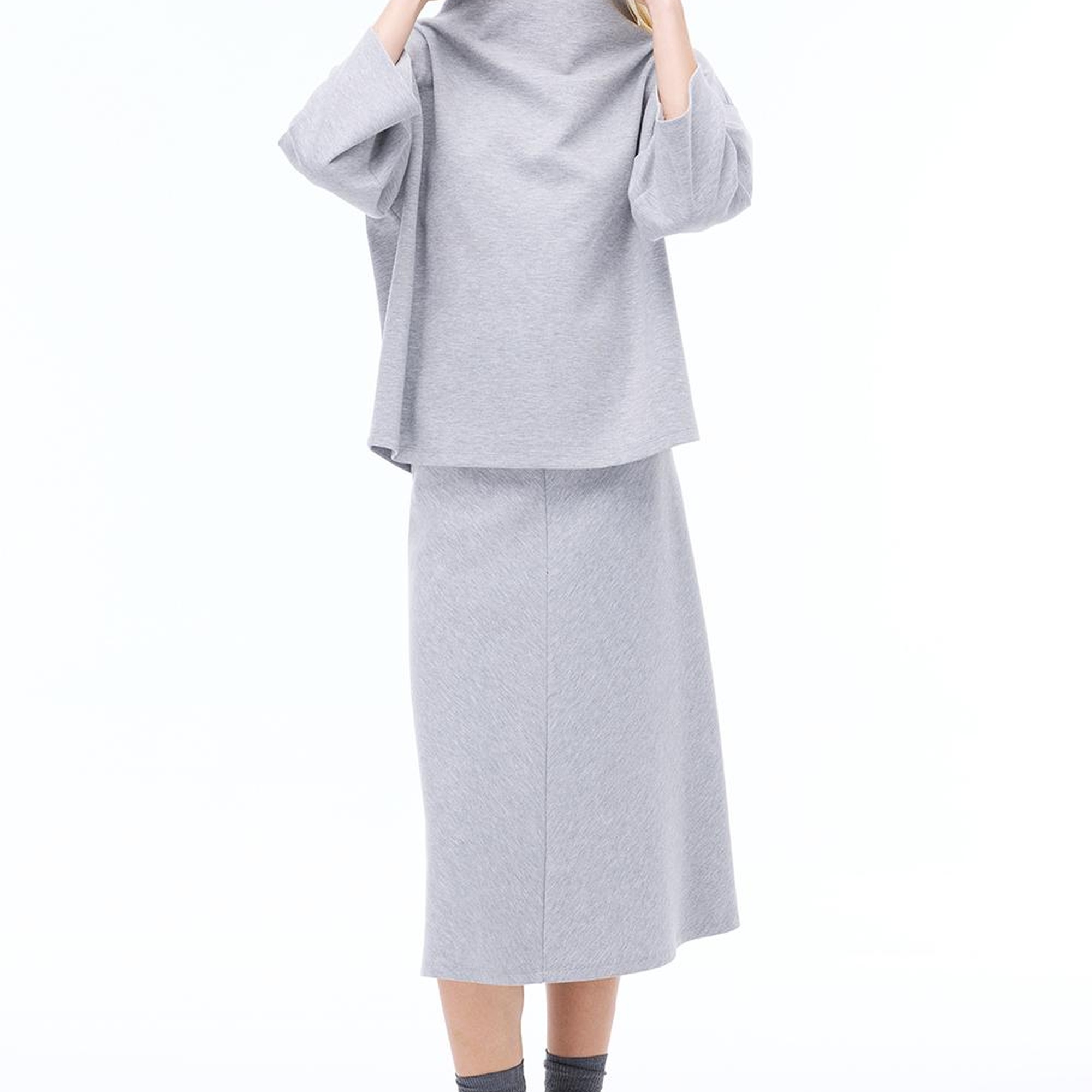 Distance Rahat Kalıp Uzun Boy Düşük Kollu Balıkçı Yaka Gri melanj Ust