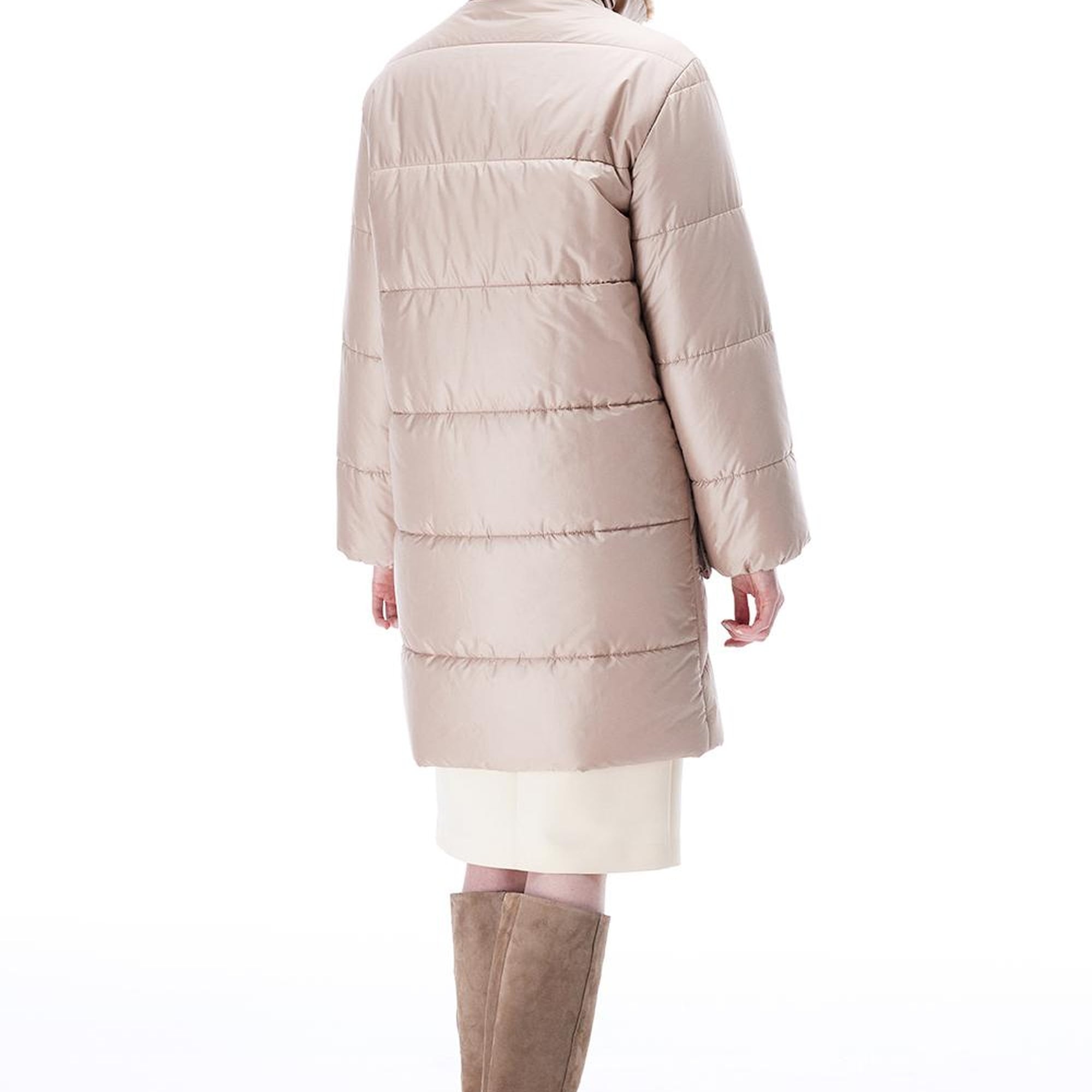 Awans Regular Fit Diz Boy Takma Kol Gömlek Yaka Acık deve tuyu Mont