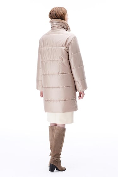  Awans Regular Fit Diz Boy Takma Kol Gömlek Yaka Acık deve tuyu Mont