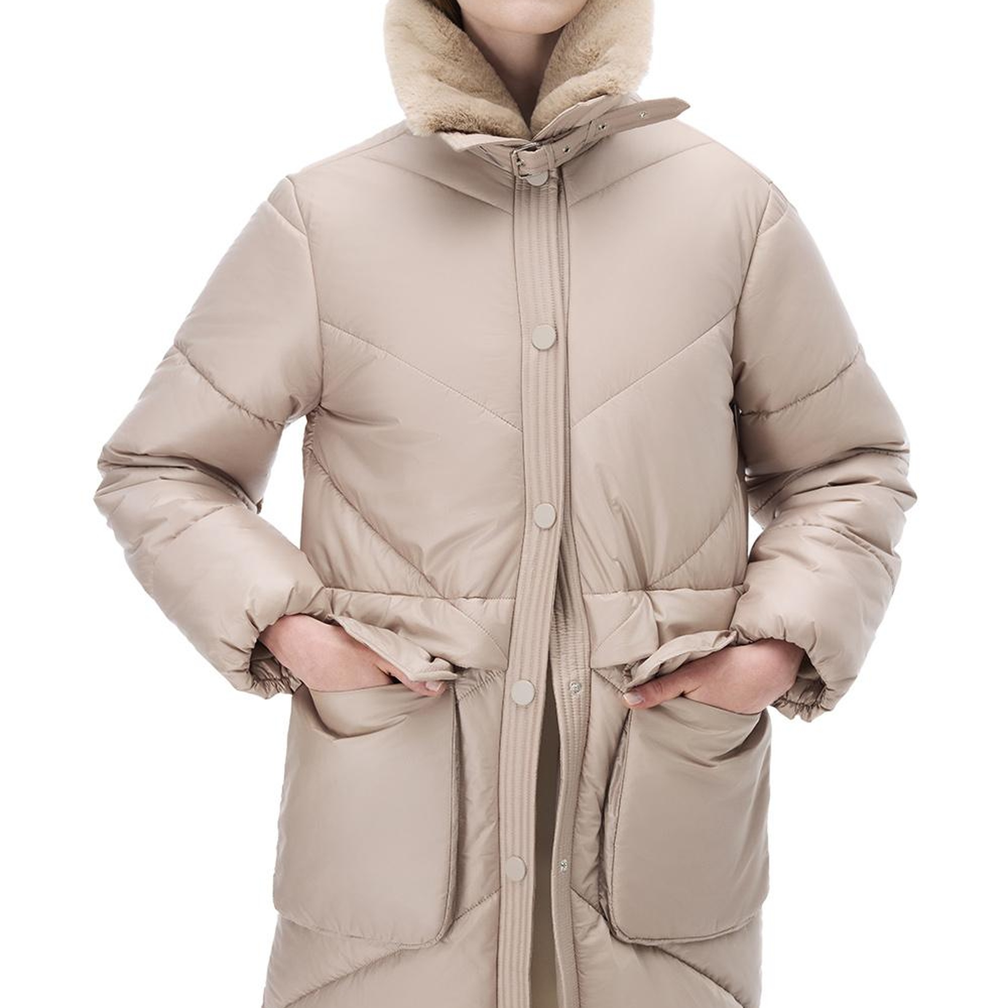 Awans Regular Fit Diz Boy Takma Kol Gömlek Yaka Acık deve tuyu Mont