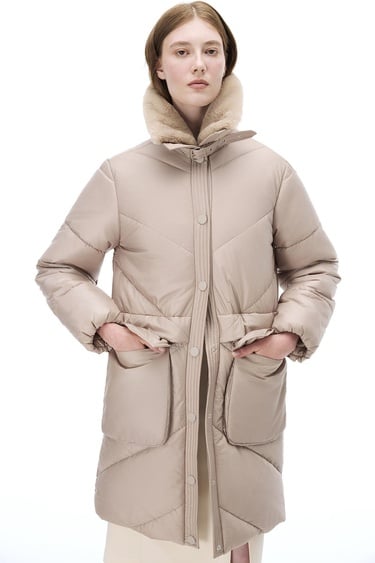  Awans Regular Fit Diz Boy Takma Kol Gömlek Yaka Acık deve tuyu Mont