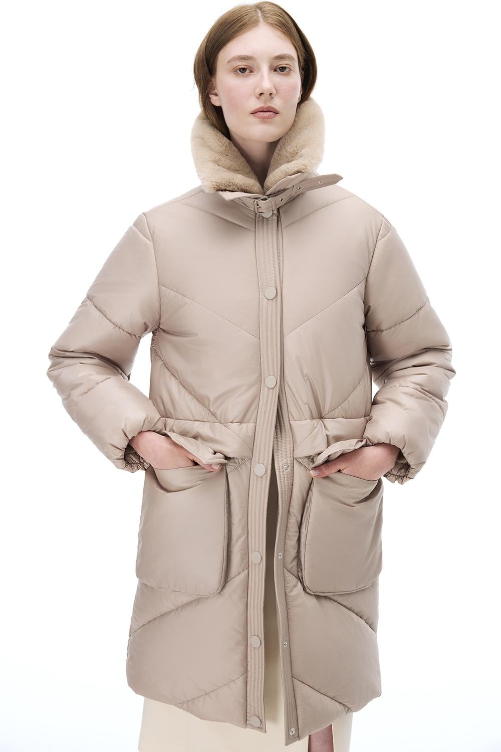  Awans Regular Fit Diz Boy Takma Kol Gömlek Yaka Acık deve tuyu Mont