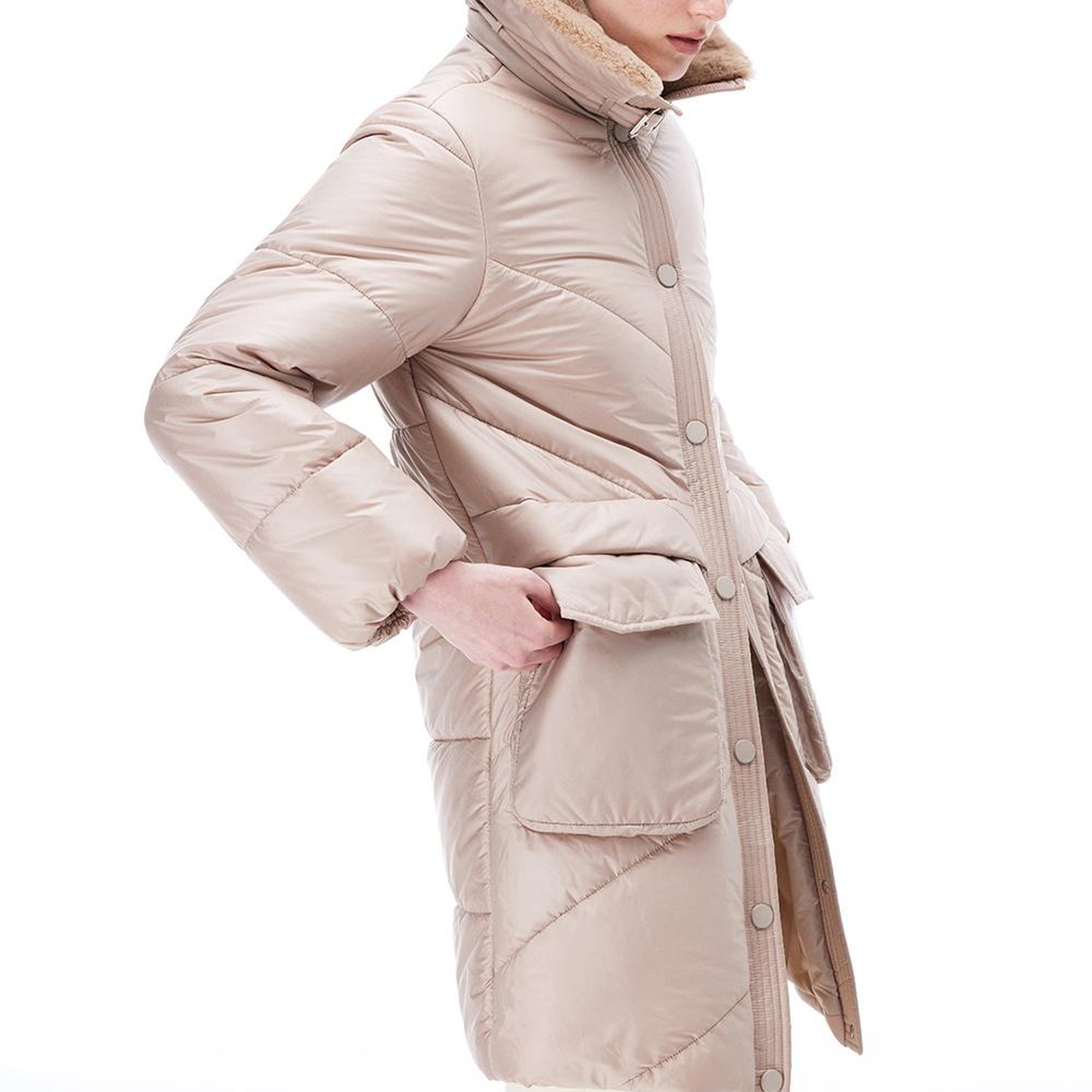 Awans Regular Fit Diz Boy Takma Kol Gömlek Yaka Acık deve tuyu Mont