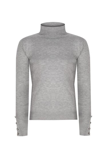  Triko Slim Fit Standart Boy Takma Kol Balıkçı Yaka Gri Kazak