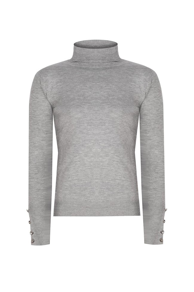  Triko Slim Fit Standart Boy Takma Kol Balıkçı Yaka Gri Kazak