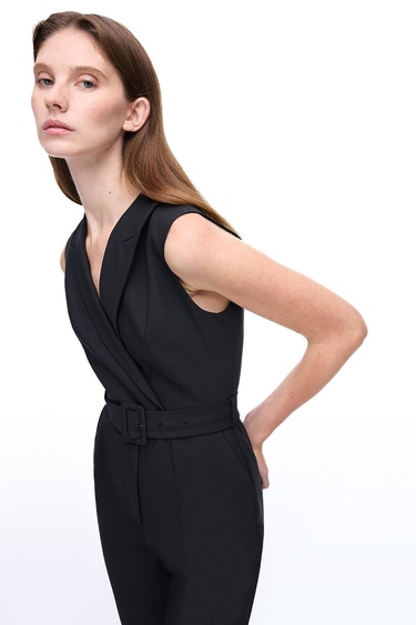  Morningstar Regular Fit Uzun Boy Sıfır Kol Erkek Yaka Siyah Tulum