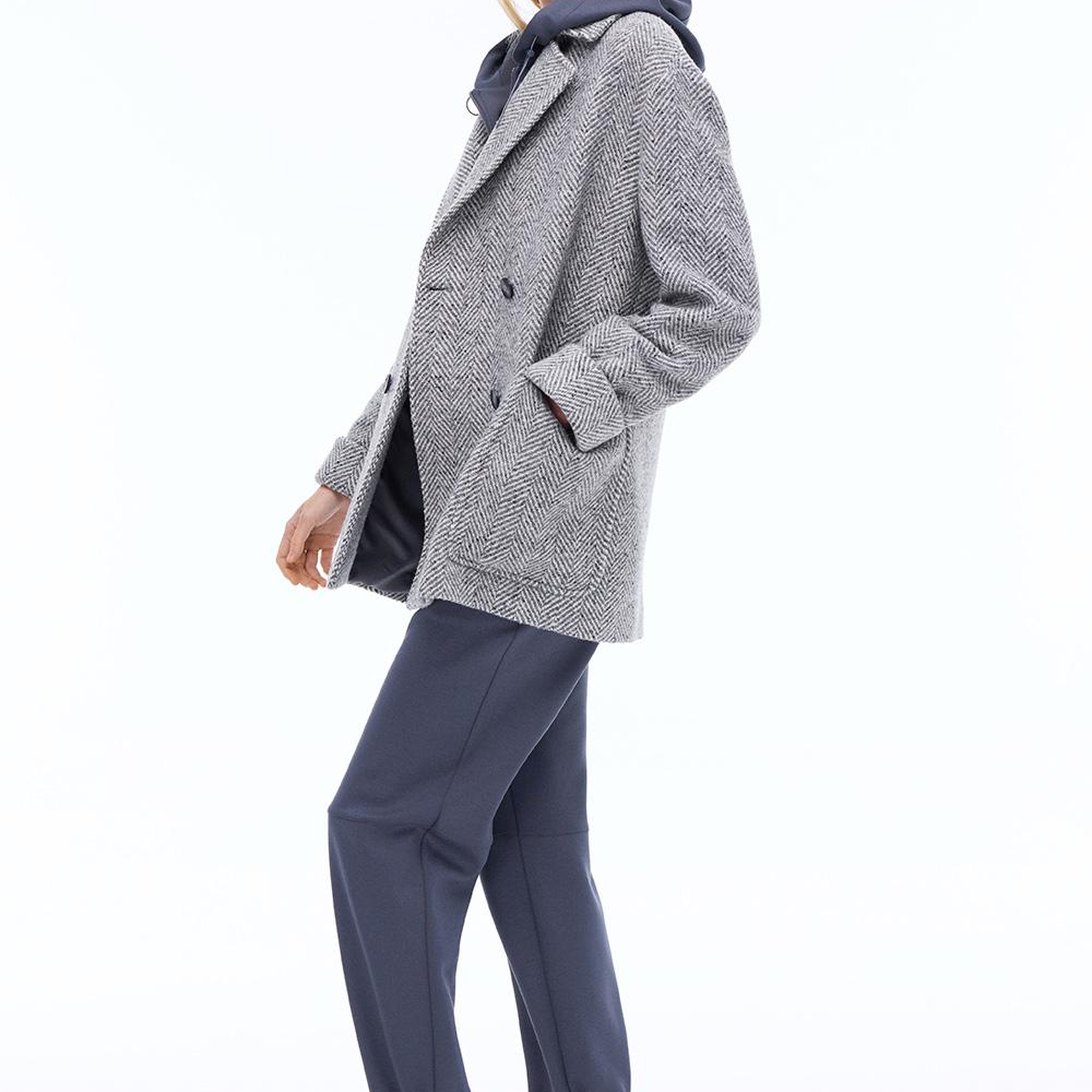 Ardens Regular Fit Kısa Boy Takma Kol Erkek Yaka Gri ekru Kaban