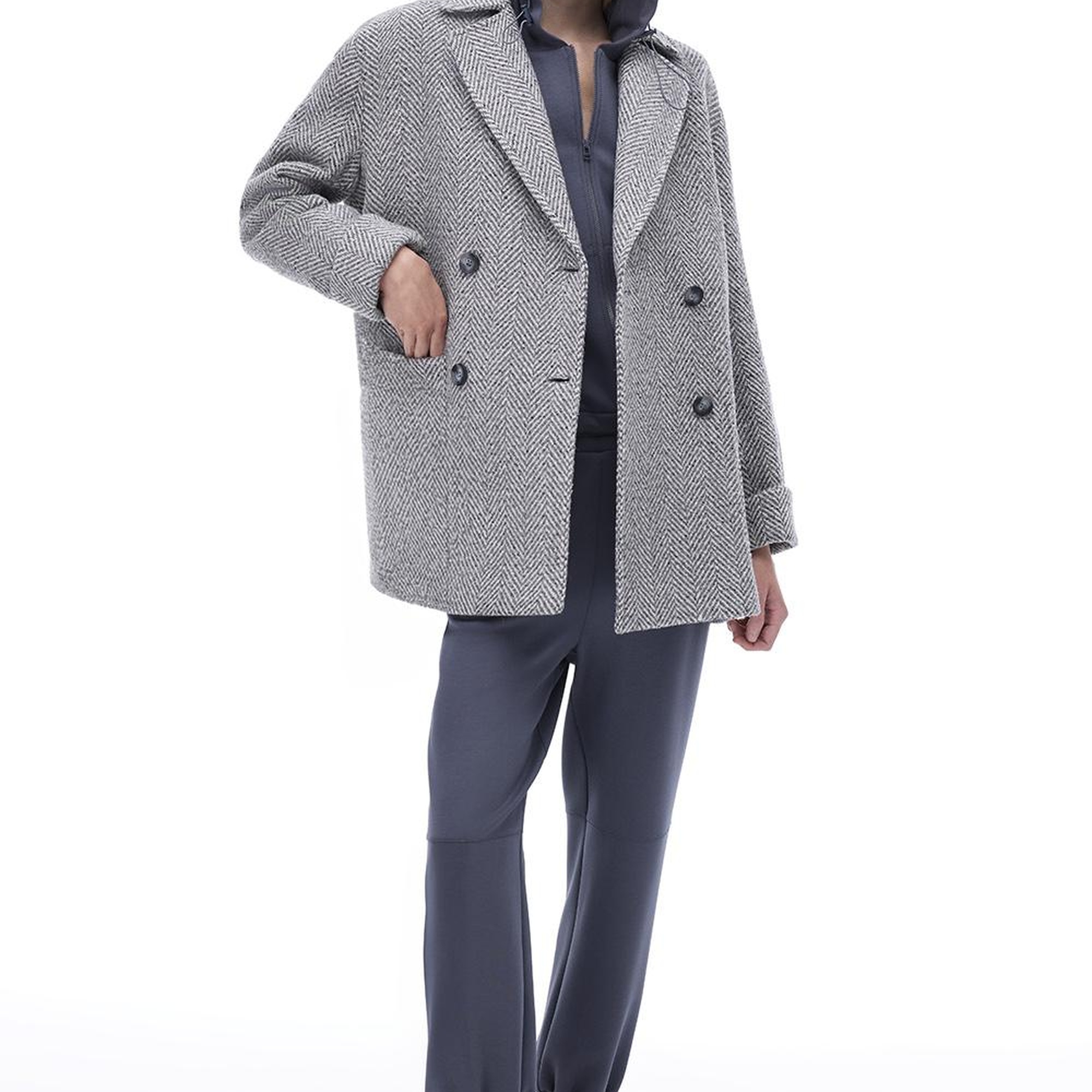 Ardens Regular Fit Kısa Boy Takma Kol Erkek Yaka Gri ekru Kaban