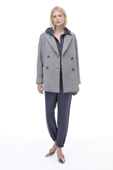  Ardens Regular Fit Kısa Boy Takma Kol Erkek Yaka Gri ekru Kaban