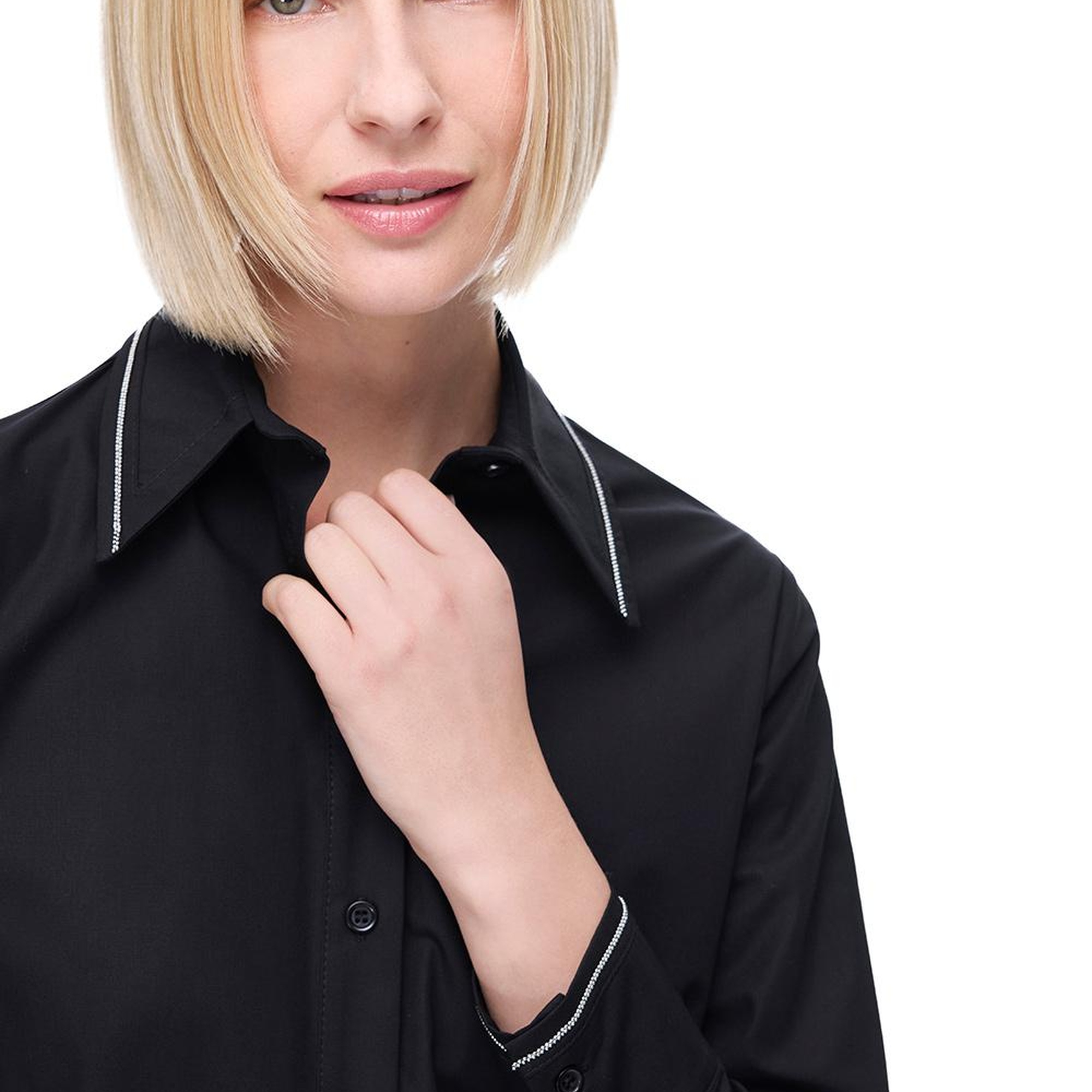 Amelias Regular Fit Standart Boy Takma Kol Gömlek Yaka Siyah Gömlek