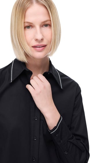  Amelias Regular Fit Standart Boy Takma Kol Gömlek Yaka Siyah Gömlek