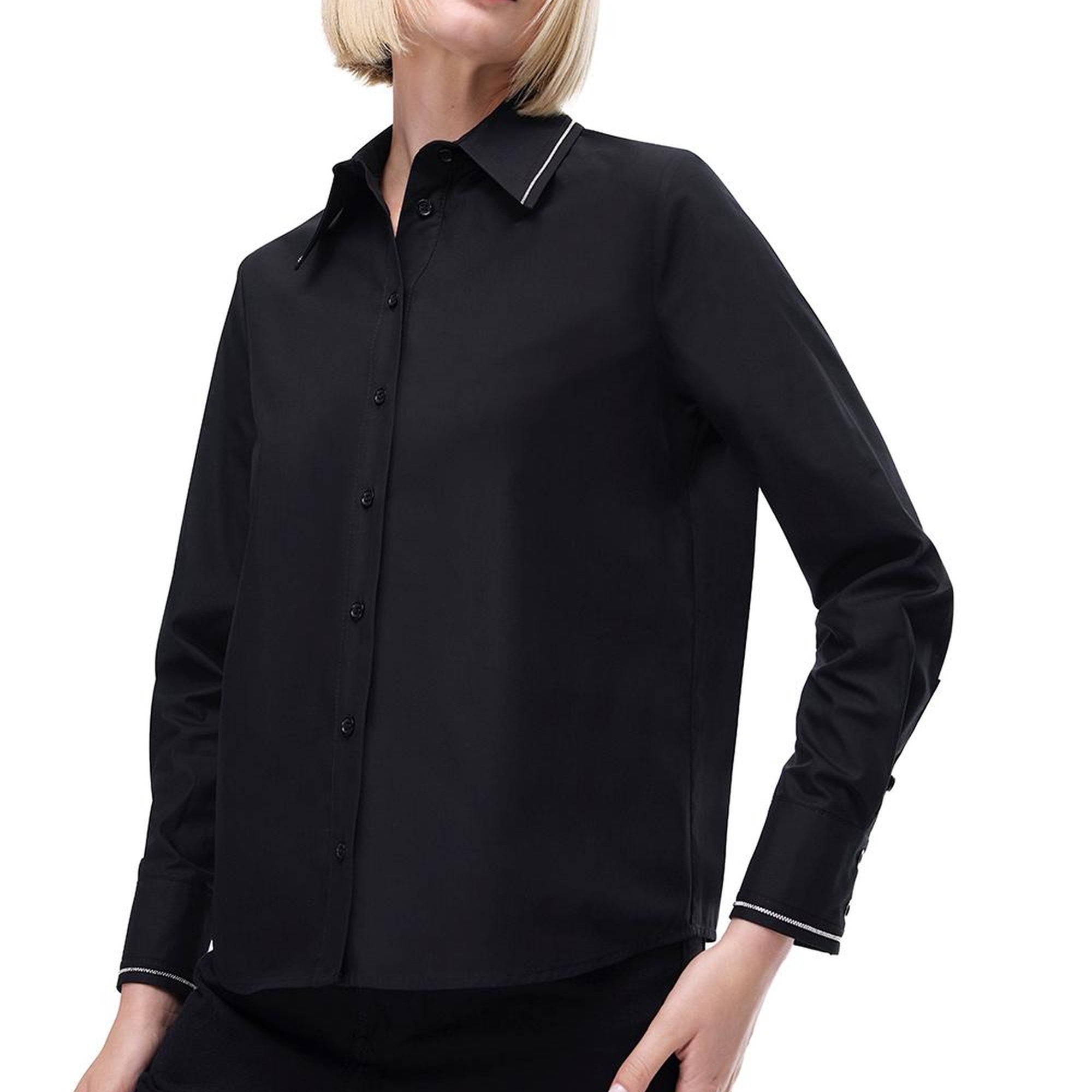 Amelias Regular Fit Standart Boy Takma Kol Gömlek Yaka Siyah Gömlek