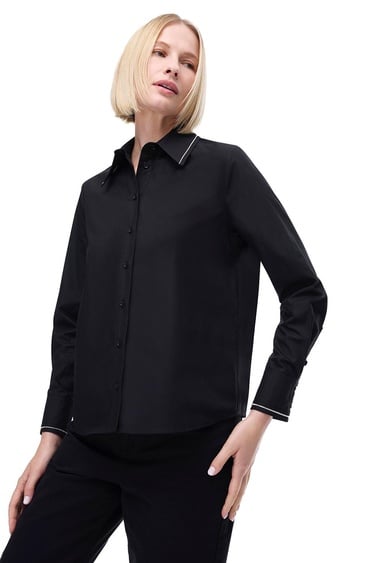  Amelias Regular Fit Standart Boy Takma Kol Gömlek Yaka Siyah Gömlek