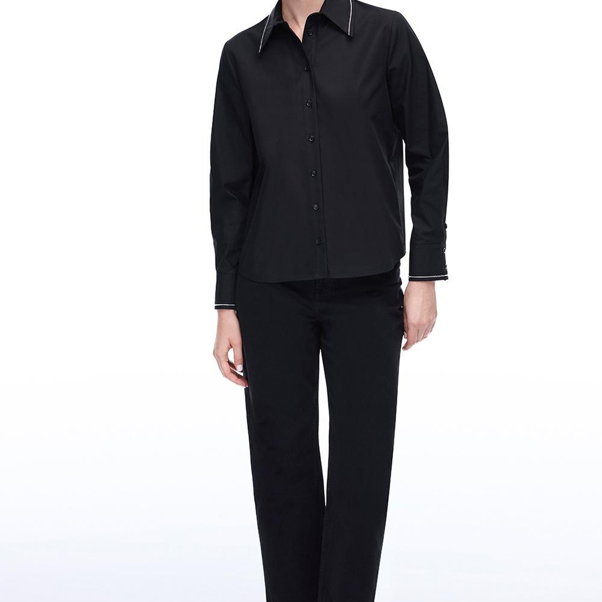 Amelias Regular Fit Standart Boy Takma Kol Gömlek Yaka Siyah Gömlek