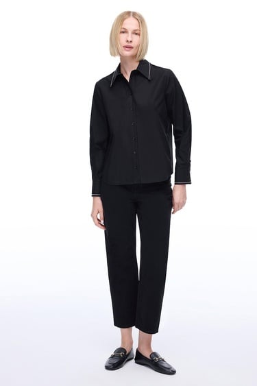  Amelias Regular Fit Standart Boy Takma Kol Gömlek Yaka Siyah Gömlek