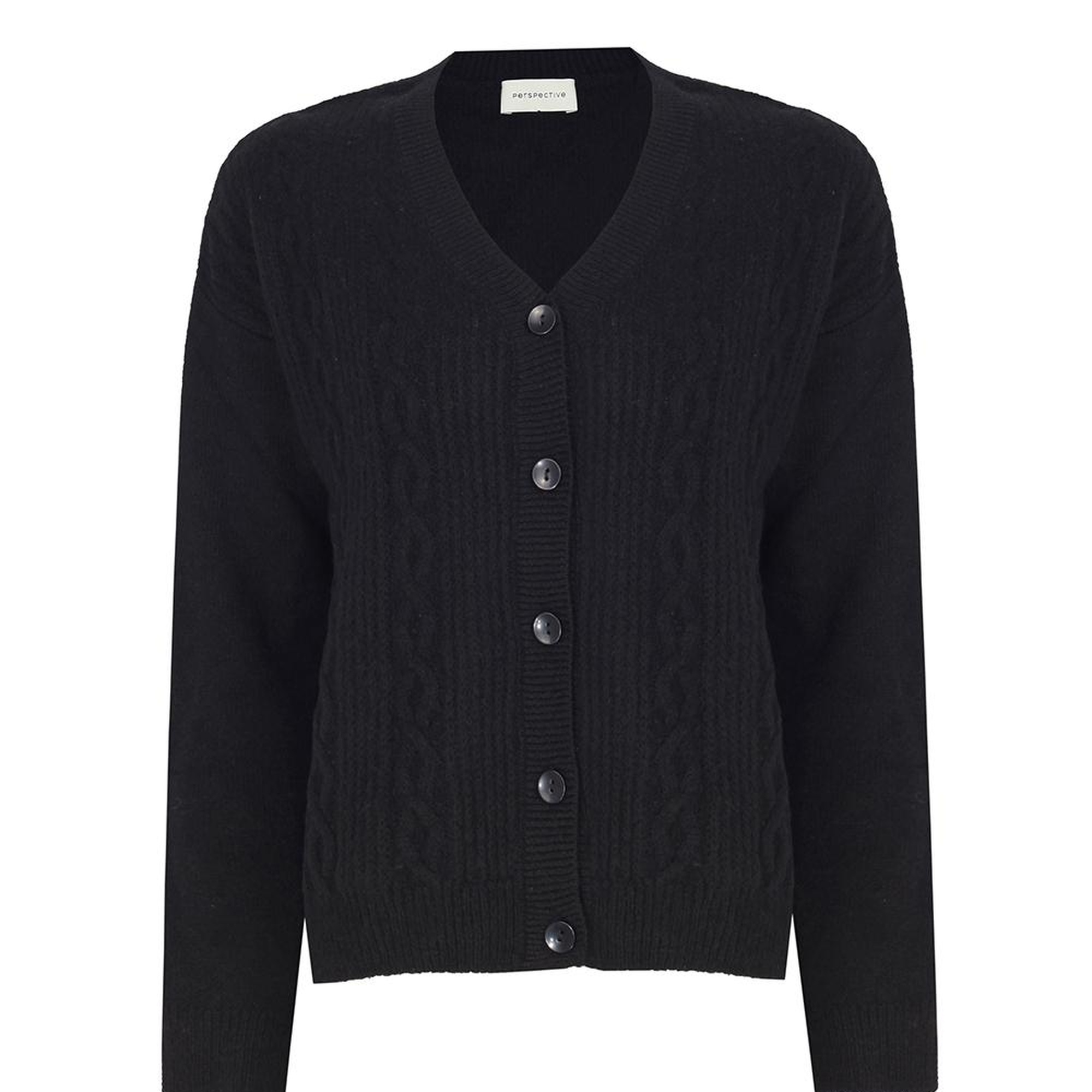 Siyah Triko Rahat Kalıp V-Yaka Triko Hırka