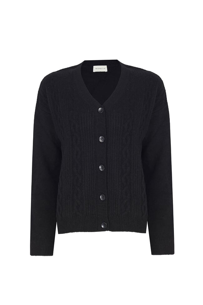  Siyah Triko Rahat Kalıp V-Yaka Triko Hırka