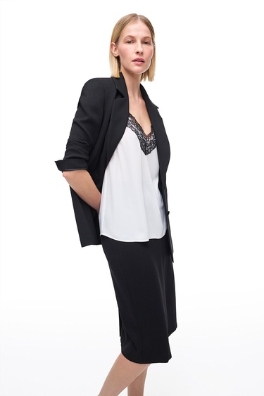  Fermuarlı Viskoz Midi Etek