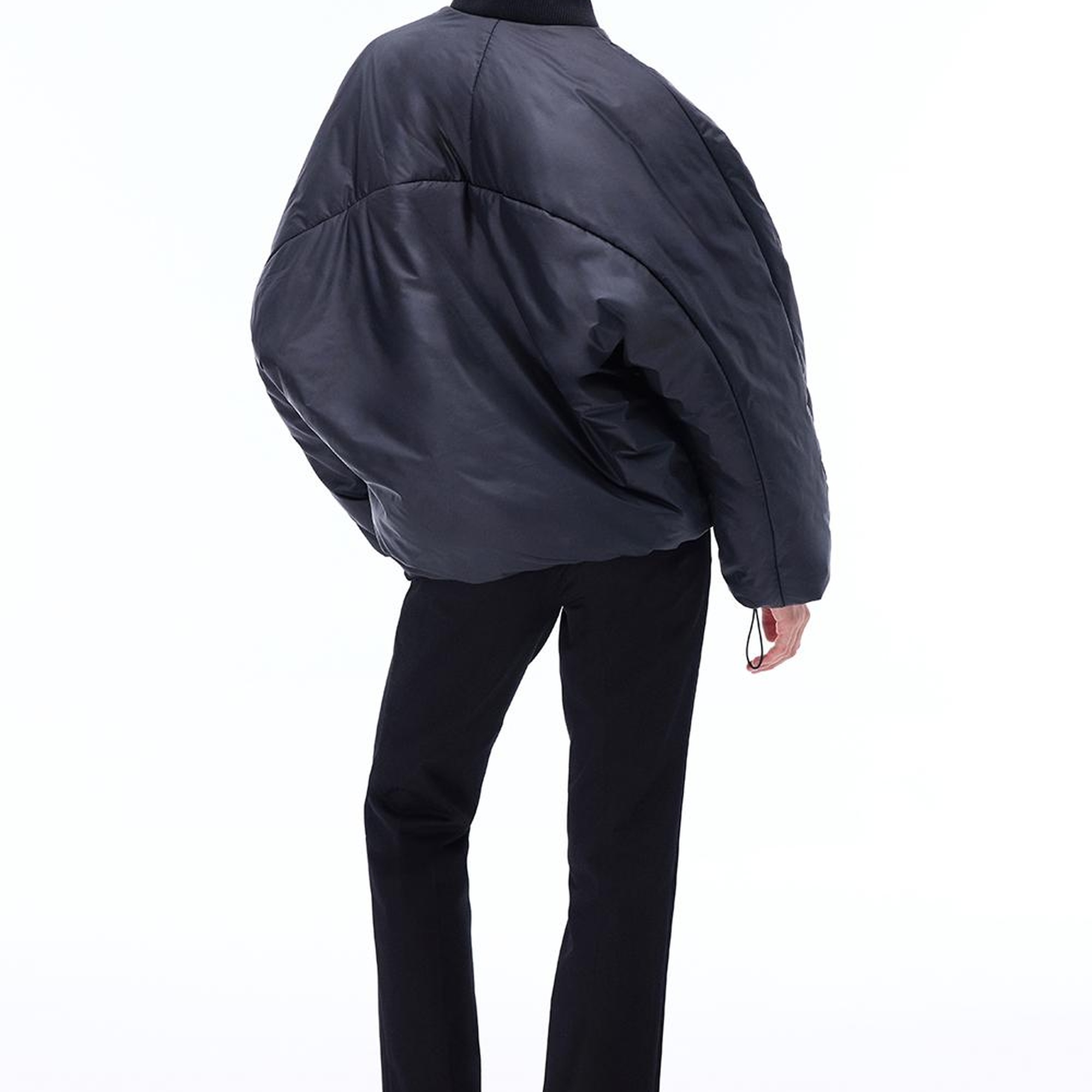 Awans Rahat Kalıp Standart Boy Düşük Kollu Bisiklet Yaka Siyah Mont