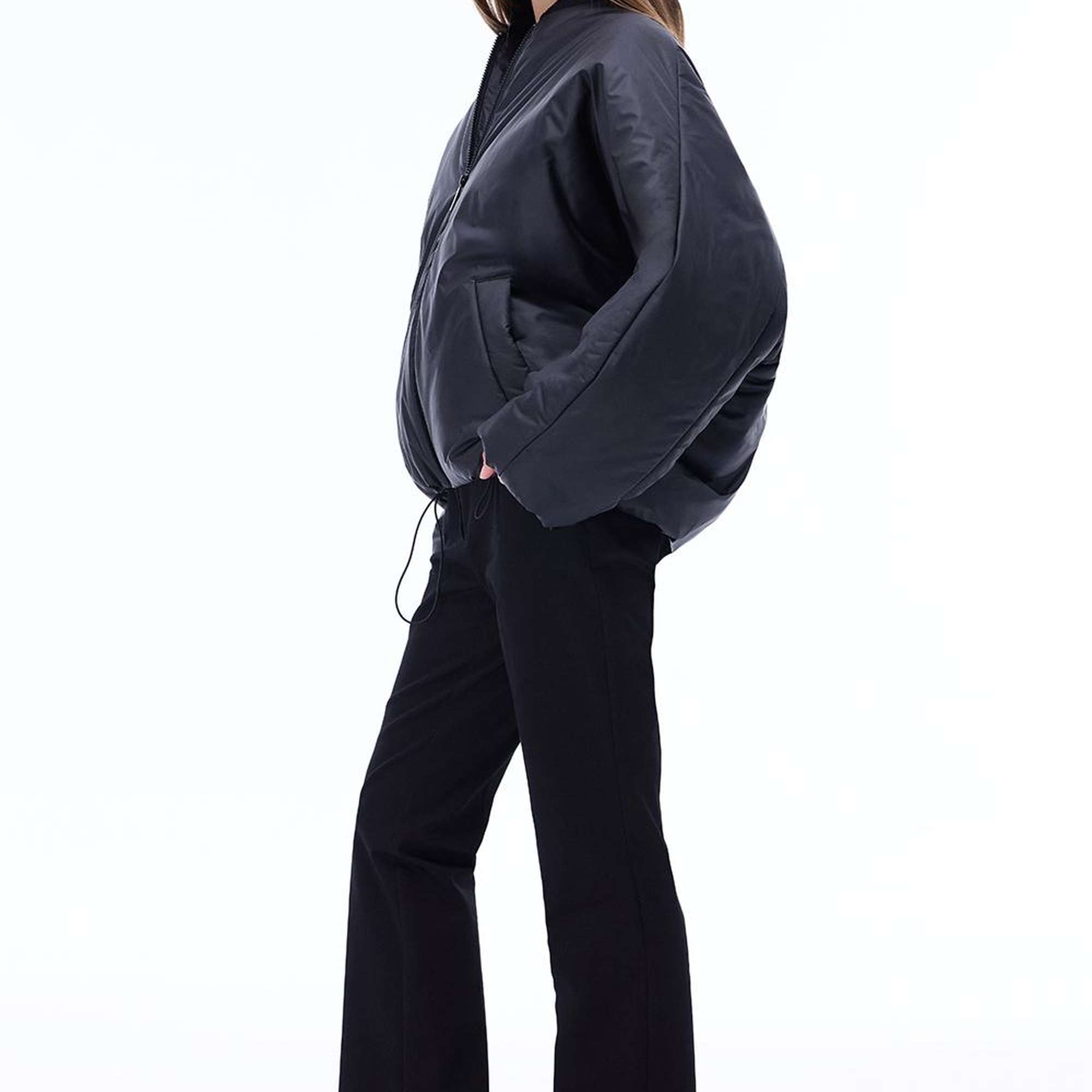 Awans Rahat Kalıp Standart Boy Düşük Kollu Bisiklet Yaka Siyah Mont