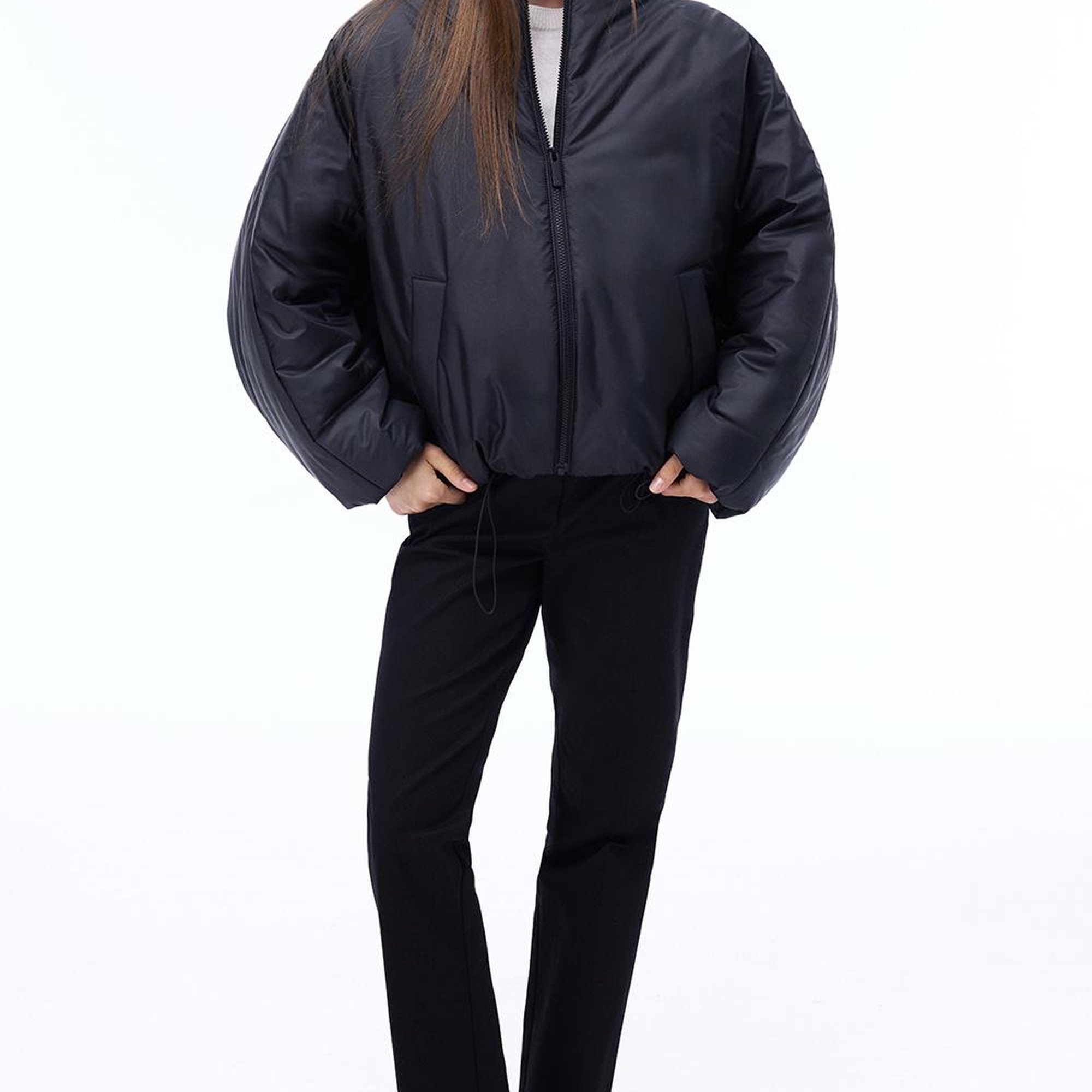 Awans Rahat Kalıp Standart Boy Düşük Kollu Bisiklet Yaka Siyah Mont