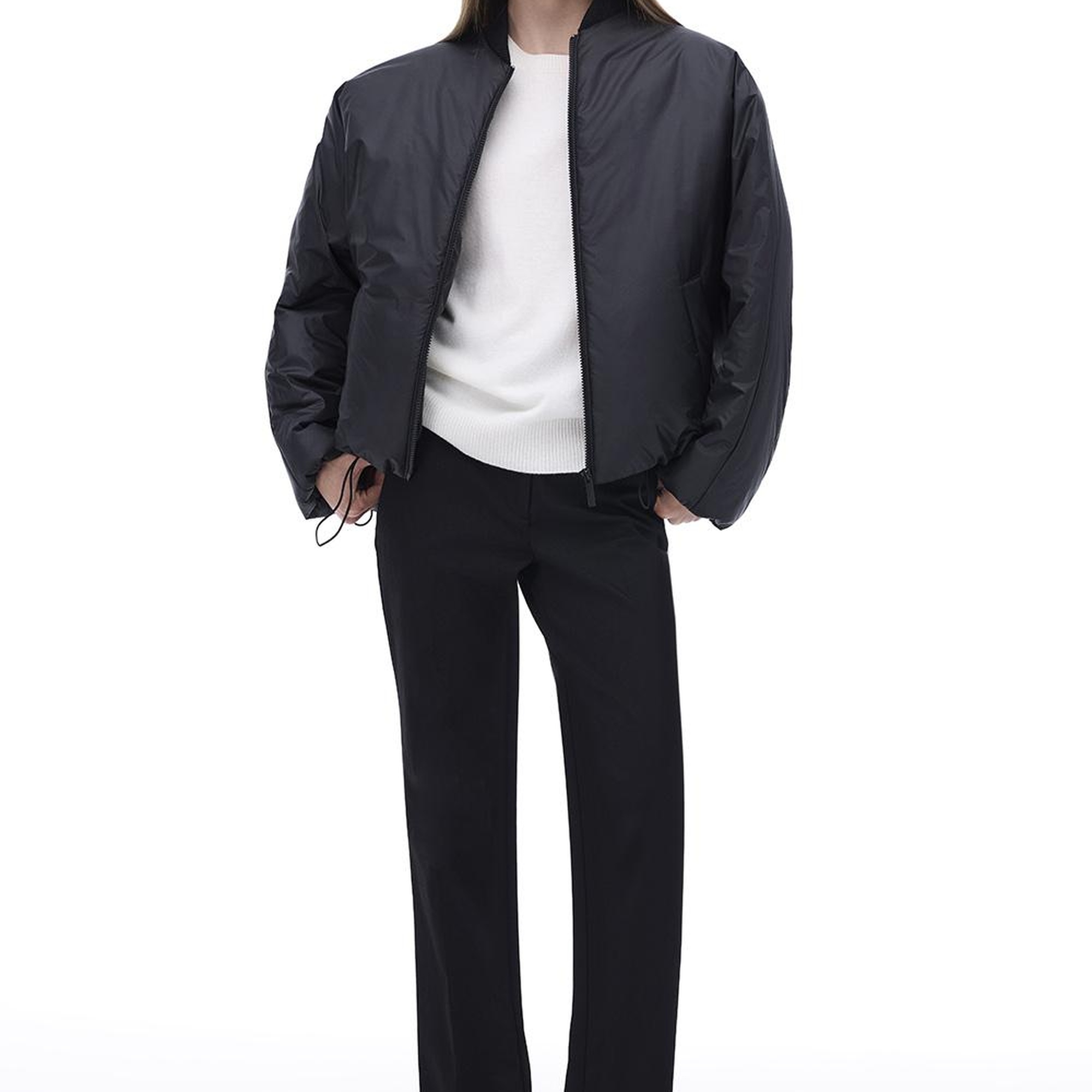 Awans Rahat Kalıp Standart Boy Düşük Kollu Bisiklet Yaka Siyah Mont