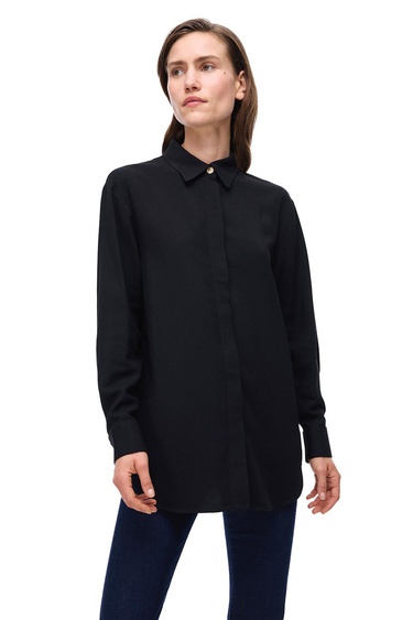  Seras Regular Fit Standart Boy Düşük Kollu Gömlek Yaka Siyah Gömlek