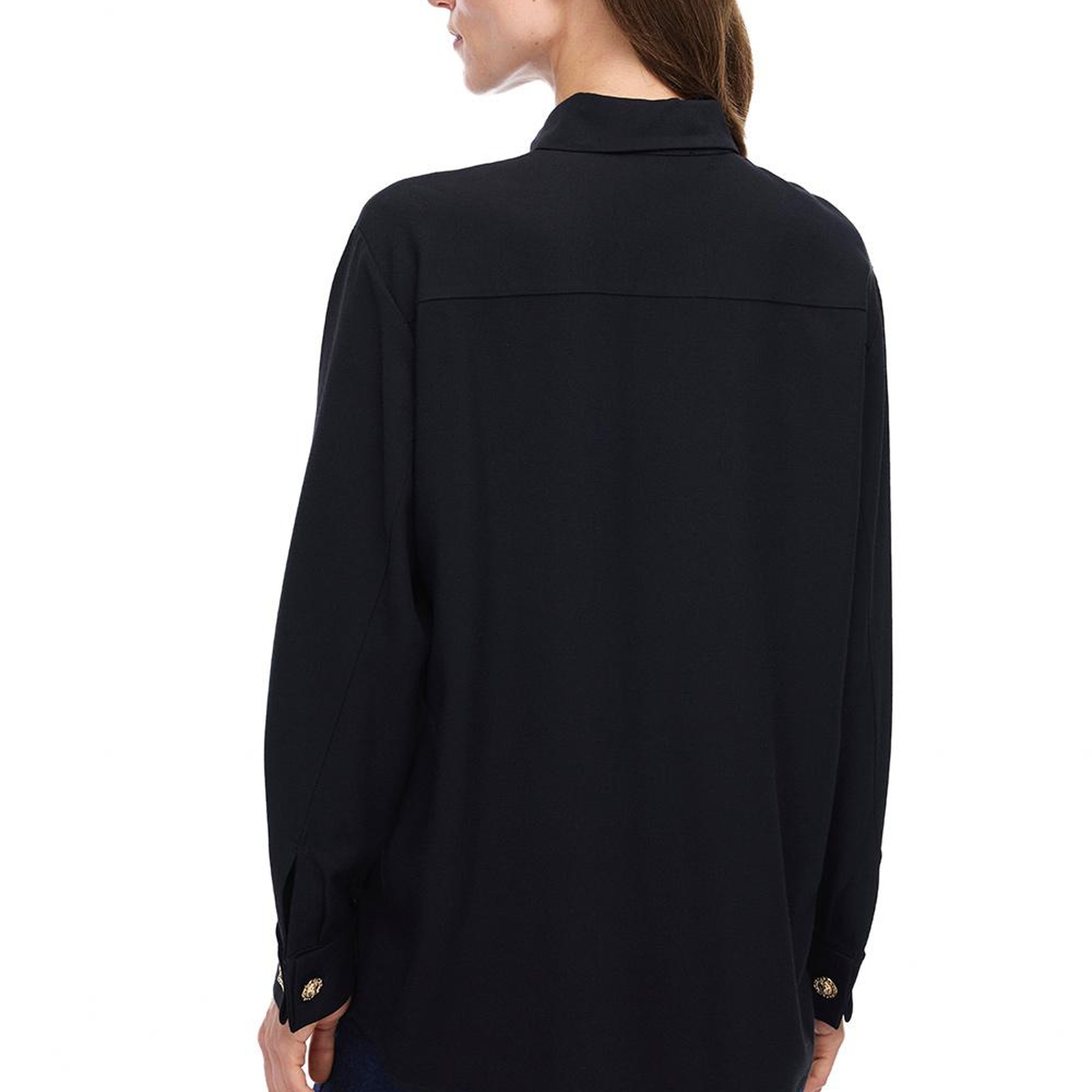 Seras Regular Fit Standart Boy Düşük Kollu Gömlek Yaka Siyah Gömlek