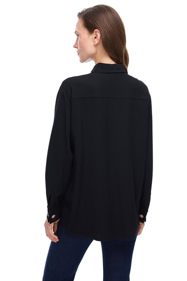  Seras Regular Fit Standart Boy Düşük Kollu Gömlek Yaka Siyah Gömlek