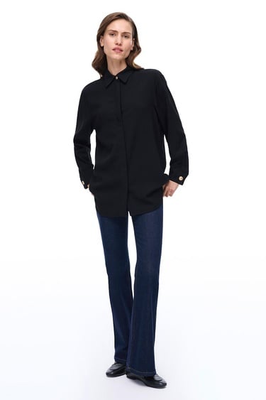  Seras Regular Fit Standart Boy Düşük Kollu Gömlek Yaka Siyah Gömlek