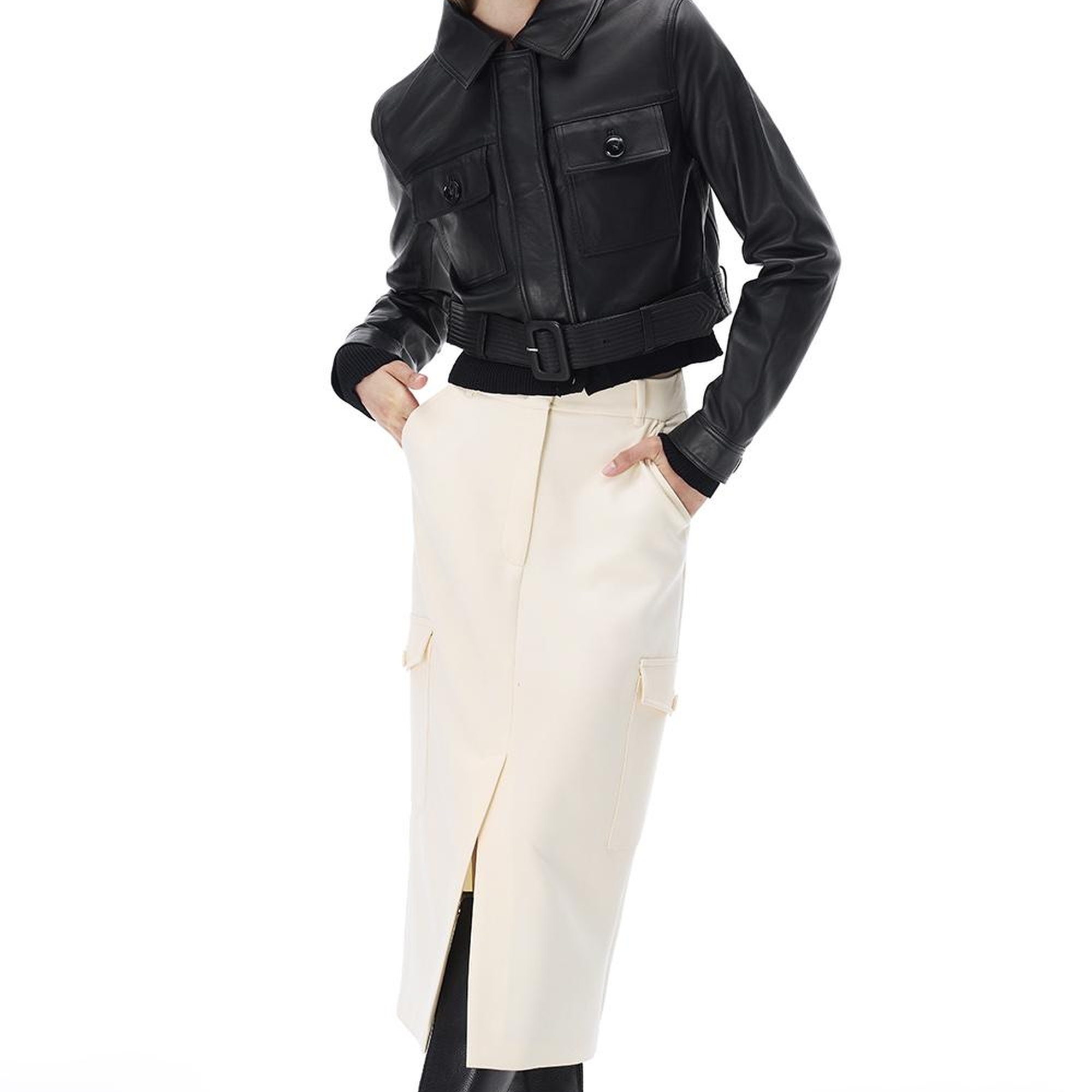 Aurens Slim Fit Kısa Boy Takma Kol Gömlek Yaka Siyah Ceket