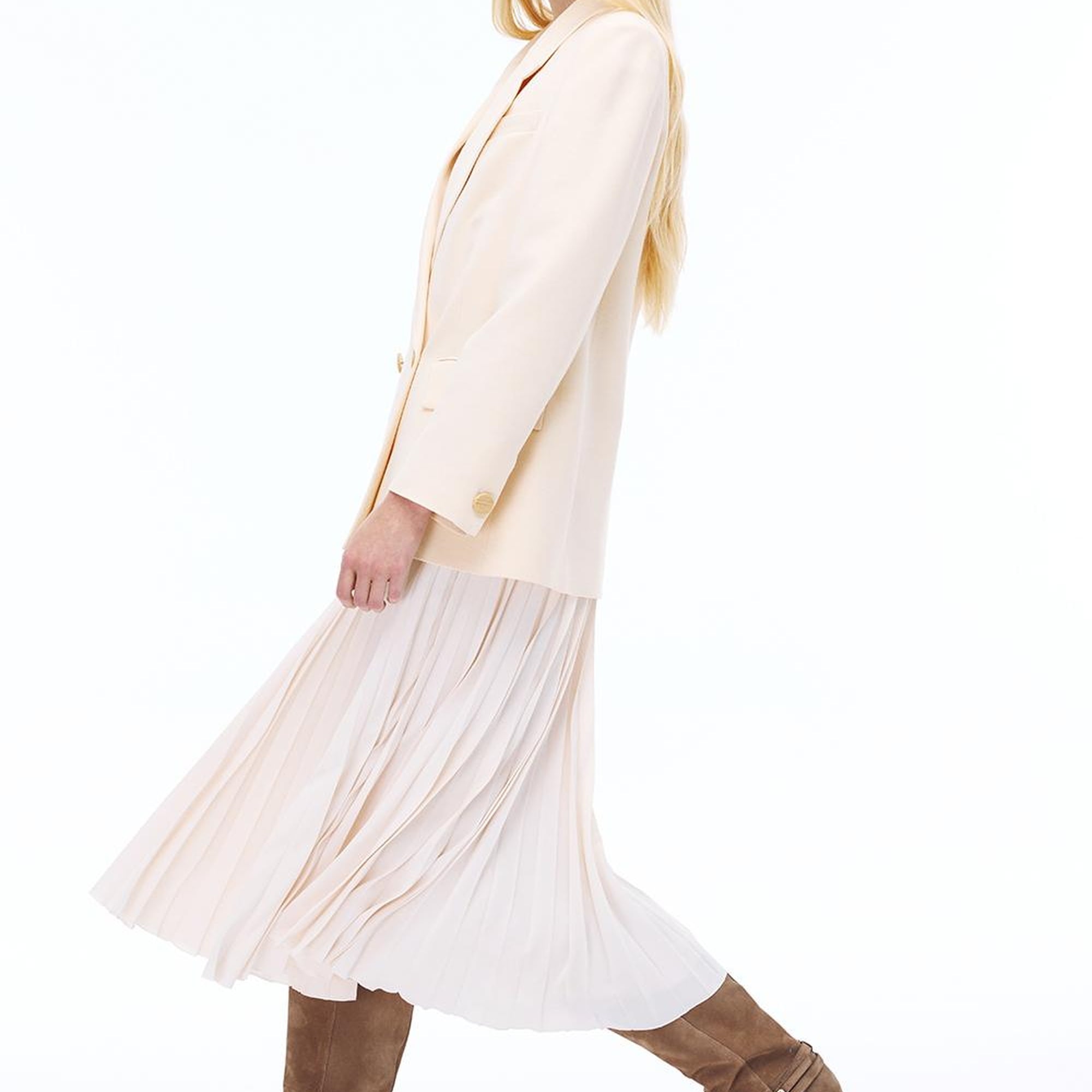 Seras Rahat Kalıp Standart Boy Takma Kol Ceket Yaka Bej Ceket