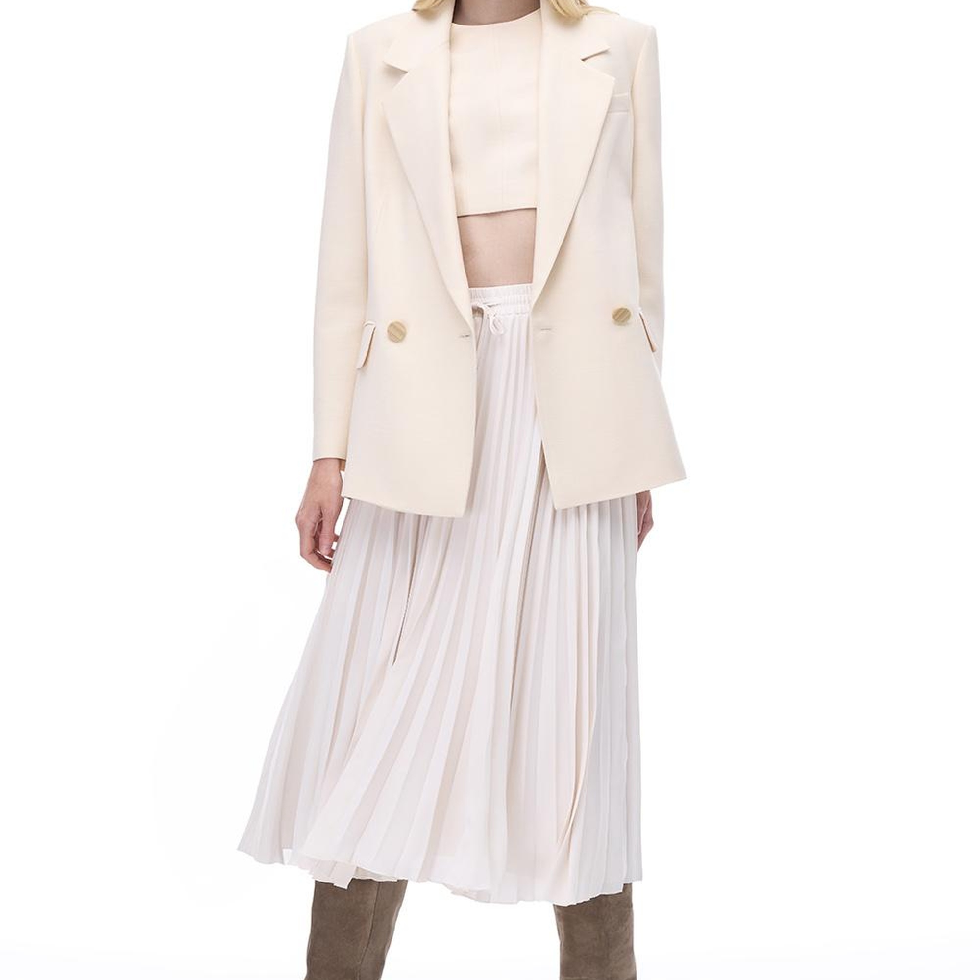 Seras Rahat Kalıp Standart Boy Takma Kol Ceket Yaka Bej Ceket