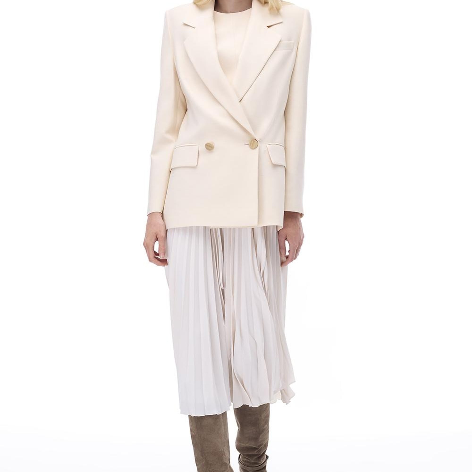 Seras Rahat Kalıp Standart Boy Takma Kol Ceket Yaka Bej Ceket