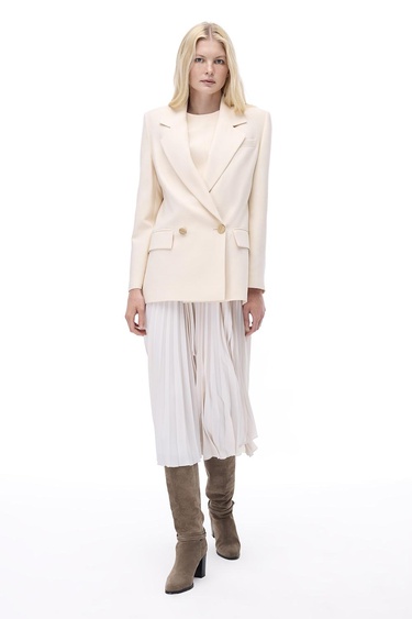  Seras Rahat Kalıp Standart Boy Takma Kol Ceket Yaka Bej Ceket